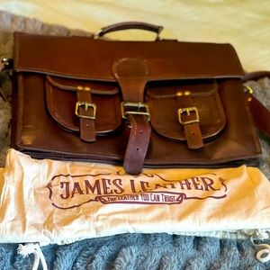 James Leather Laptop Messenger Bag Briefcase